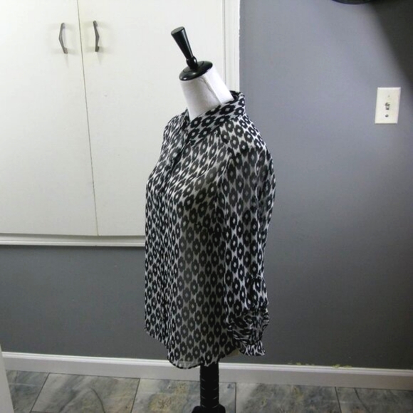 AB Studio Black/White Semi-Sheer 3/4 Sleeve Blouse Size Small - Picture 2 of 4